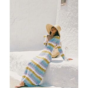 NEW Capittana Ella Stripe Long Sleeve Knit Cover-Up Dress in Multicolor Blue